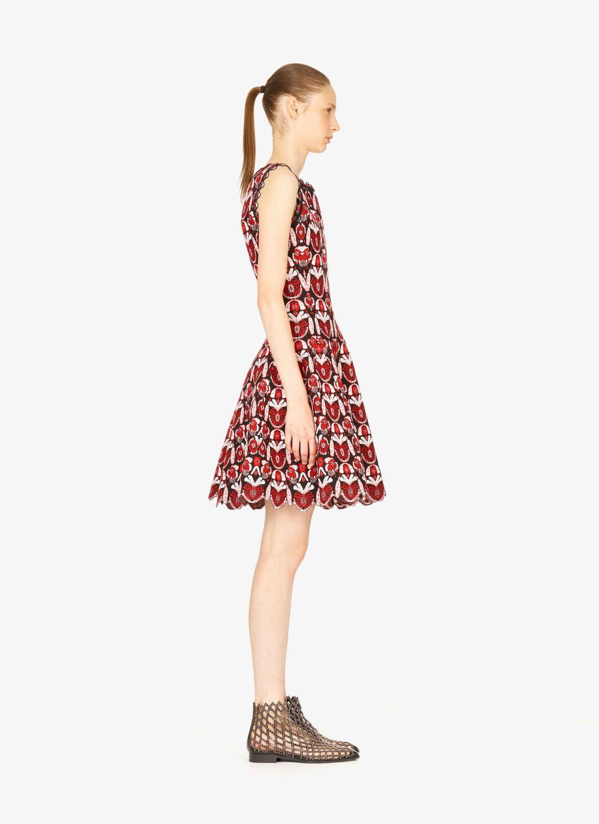 Flared Knitted Dress ALAÏA BLACK/RED FLARED KNITTED DRESS